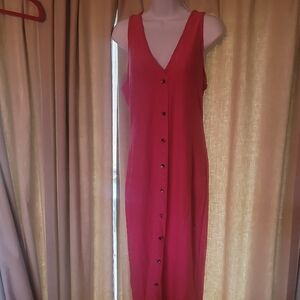 SHEIN V-Neck Button-Front Maxi Dress in Bright Pink